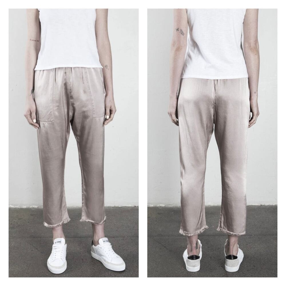 PHAROAOH Erika Drop Pant Womens Small Vintage Satin Light Gray Pull on NEW